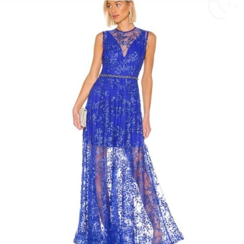 Bronx And Banco Olympia Floral Sheer Column Gown